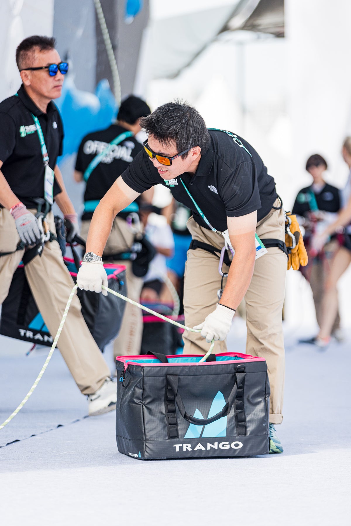 Rope Tote in use by a competition belayer